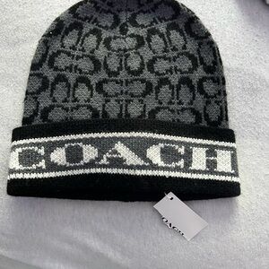 COACH Black & Gray Signature Knit Beanie